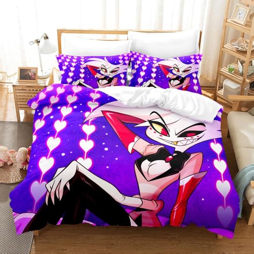 Hazbin Hotel Bettwäsche-Set, 3-teilig, Anime Alastor/Angel Dust/Charlie Morningstar Tröster-Set, 2 Kissenbezüge und 1 Bettbezug (Typ 6, 135 x 200 cm) von Hamender