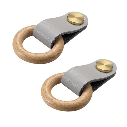 Schrankknäufe für Kinder, Leder und Buchenholz, Schubladengriffe für Kinderzimmer, Schlafzimmer, Küchenmöbel, kindersicher, Beschläge (grau, Länge 50 mm), 2 Stück von Hamender