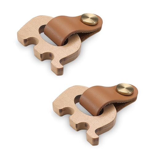 Schubladengriffe in Elefantenform, Leder und Buchenholz, Griffe für Kindermöbel, Kinderzimmer, Schrank, kindersichere Hardware für Schlafzimmer, Küchenschränke (Braun, Länge 68,5 mm), 2 Stück von Hamender