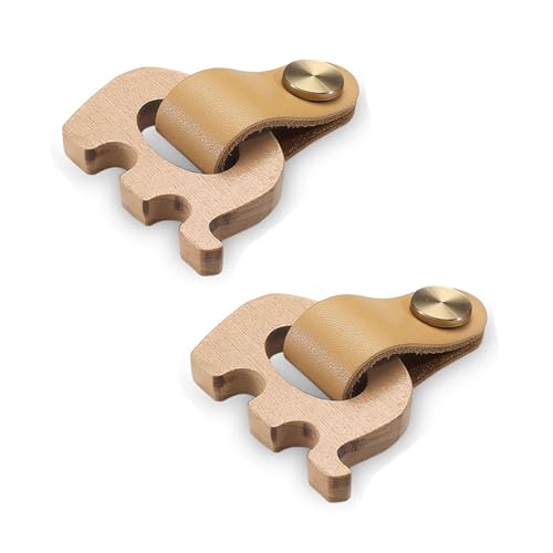 Schubladengriffe in Elefantenform, Leder und Buchenholz, Griffe für Kindermöbel, Kinderzimmer, Schrank, kindersichere Hardware für Schlafzimmer, Küchenschränke (Hellbraun, Länge 68,5 mm), 2 Stück von Hamender