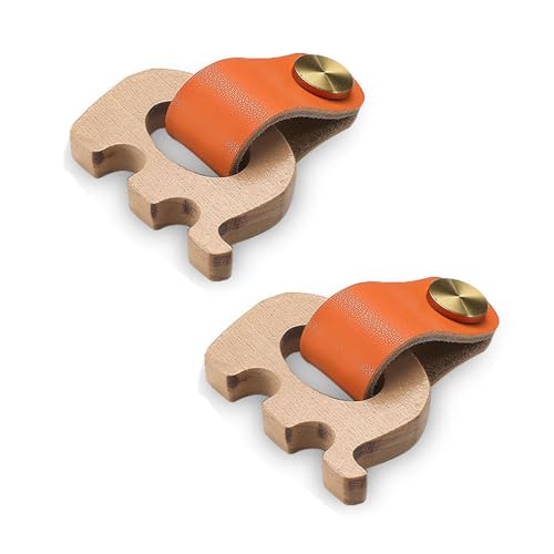 Schubladengriffe in Elefantenform, Leder und Buchenholz, Griffe für Kindermöbel, Kinderzimmer, Schrank, kindersichere Hardware für Schlafzimmer, Küchenschränke (Orange, Länge 68,5 mm), 2 Stück von Hamender