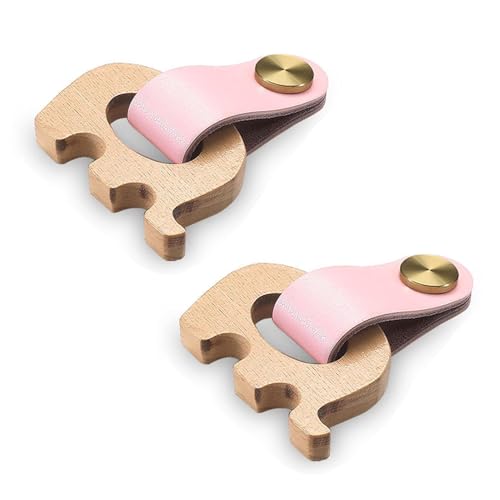 Schubladengriffe in Elefantenform, Leder und Buchenholz, Griffe für Kindermöbel, Kinderzimmer, Schrank, kindersichere Hardware für Schlafzimmer, Küchenschränke (Rosa, Länge 68,5 mm), 2 Stück von Hamender
