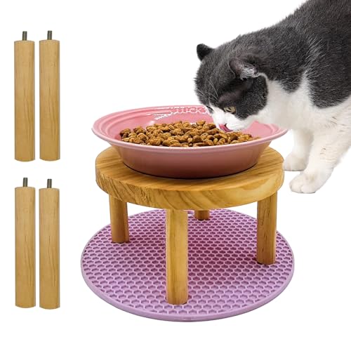 Erhöhte Katzennäpfe mit verstellbarer Höhe, flache Schale mit rutschfester Silikonmatte, Anti-Erbrechen, Wirbelsäulenentlastung, Schnurrhaarfreundlich, Keramik-Futternäpfe für Katzen, Kätzchen Erhöhte Katzennäpfe mit verstellbarer Höhe, flache Schale mit rutschfester Silikonmatte, Anti-Erbrechen, Wirbelsäulenentlastung, Schnurrhaarfreundlich, Keramik-Futternäpfe für Katzen, Kätzchen von Hamiledyi