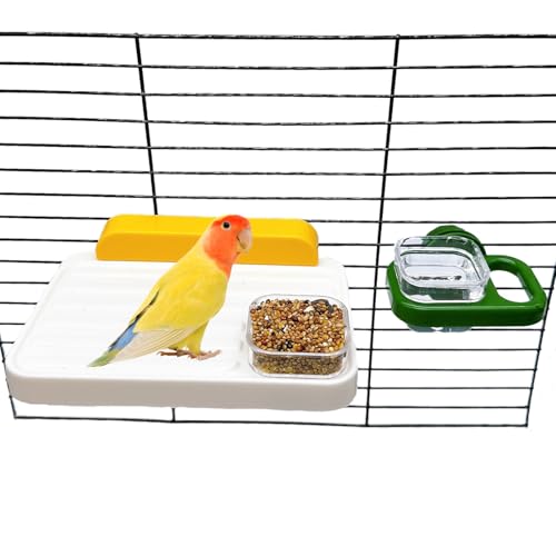 Hamiledyi Vogelkäfig-Futterstation mit abnehmbaren Schalen, Hängeplattform für kleine Vögel, Innenkäfig, leicht zu reinigen, auslaufsicher, Design für Finken, Wellensittiche, Kanarienvögel von Hamiledyi