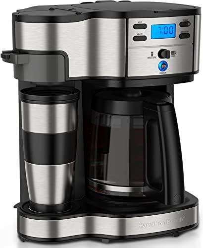 Hamilton Beach Kaffeemaschine mit zweifachem Brühsystem, mit Reisebecher, bis zu 12 Tassen Kaffee, programmierbare Filterkaffeemaschine, Kaffeevollautomat, 1.8 liters , Schwarz (49980A-CE) von Hamilton Beach