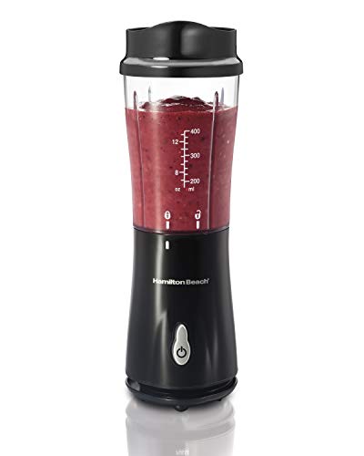 Hamilton Beach Personal Mixer, Kleiner Standmixer & Smoothie Maker, Blender elektrisch mit Reisedeckel, 0,4l, 175 Watt, BPA-freier Smoothie Becher, Schwarz (51101B-CE) von Hamilton Beach