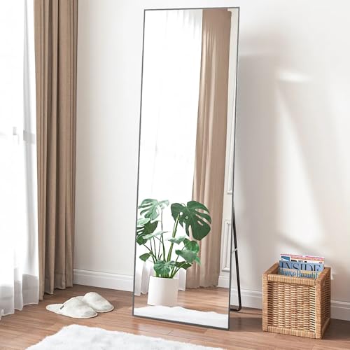 Hamlody Ganzkörperspiegel, 162 x 52 cm, Groß Rechteckig Standspiegel, Spiegel Schwarzer, Ganzkörperspiegel mit Aluminiumrahmen, Stehend, Hängend Oder an Die Wand Gelehnt für Schlafzimmer/Wohnzimmer von Hamlody