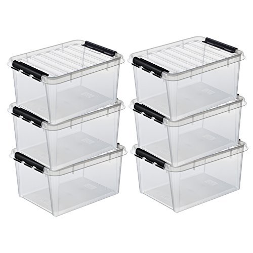 6x Aufbewahrungsbox stapelbare Box Smart Store Classic 31 transparent mit Deckel & Klickverschluss von Hammarplast
