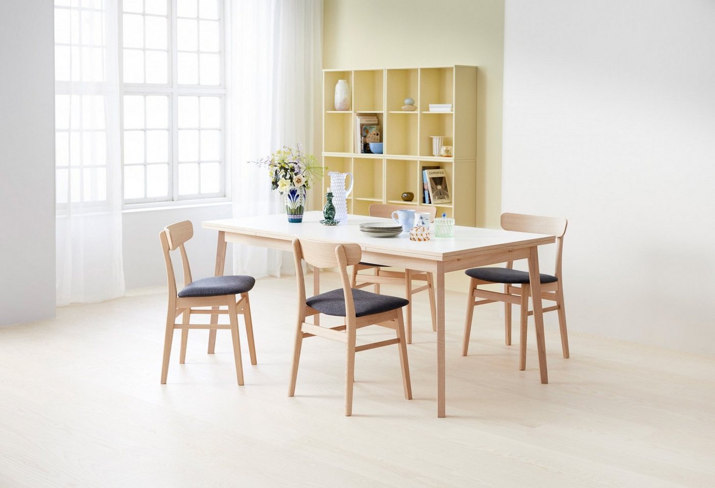 Hammel Furniture Essgruppe Findahl/Basic by Hammel Single/Mosbøl, (Set, 5-tlg), Mit Single Esstisch 180(280)x80 und 4 Mosbøl Stühle von Hammel Furniture