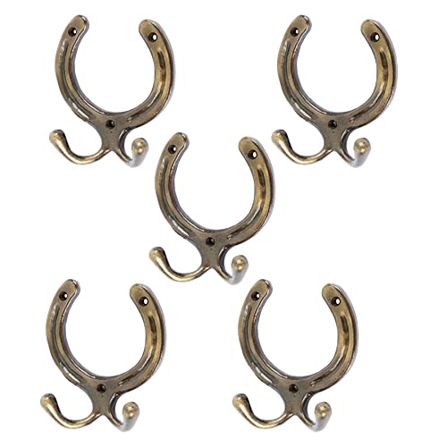 Hammer and Tongs Hufeisen -Doppel -Kleiderhaken - W100mm X H110mm - Messing - Pack Von 5 von Hammer and Tongs
