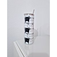 Tumbler Mit Süßem Katzendesign | 590Ml Metallic Glitzer Effekt Personalisierbar Thermobecher Kaffeebecher Teebecher To Go von HammerCraftsDE
