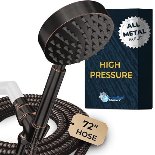 Handbrause aus Metall mit Schlauch und Messinghalter, ölgeriebene Bronze, 2,5 GPM Hochdruck-Duschköpfe, Handbrause mit verstellbarer Duschstabhalterung, 1,8 m flexible Verlängerung Handbrause aus Metall mit Schlauch und Messinghalter, ölgeriebene Bronze, 2,5 GPM Hochdruck-Duschköpfe, Handbrause mit verstellbarer Duschstabhalterung, 1,8 m flexible Verlängerung von HammerHead Showers