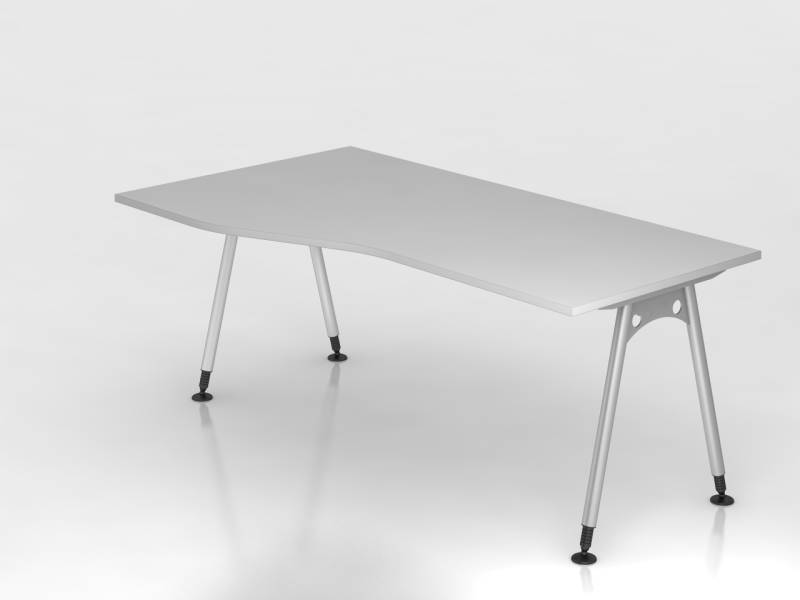 Hammerbacher  A-Serie höhenverstellbarer Schreibtisch Freiform mit A-Fuß-Gestell in silber. von Hammerbacher
