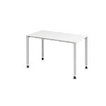 Hammerbacher Höhenverstellbarer gerader Schreibtisch mit 4 Füßen Express Q Weiß, Silber 1.200 x 672 x 685 - 810 mm von Hammerbacher