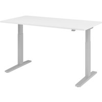 Hammerbacher Elektrisch höhenverstellbarer Schreibtisch 1-stufig, C-Fuß, BxT 1.600 x 800 mm, weiß, silber von Hammerbacher