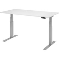 Hammerbacher Elektrisch höhenverstellbarer Schreibtisch 2-stufig, Memory-Schalter, C-Fuß, BxT 1.600 x 800 mm, weiß, silber von Hammerbacher