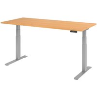 Hammerbacher Elektrisch höhenverstellbarer Schreibtisch 2-stufig, Memory-Schalter, C-Fuß, BxT 1.800 x 800 mm, Buche, silber von Hammerbacher