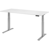 Hammerbacher Elektrisch höhenverstellbarer Schreibtisch 2-stufig, Memory-Schalter, C-Fuß, BxT 1.800 x 800 mm, weiß, silber von Hammerbacher