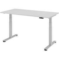 Hammerbacher Elektrisch höhenverstellbarer Schreibtisch 2-stufig, Memory Schalter, T-Fuß, BxT 1.600 x 800 mm, grau, silber von Hammerbacher