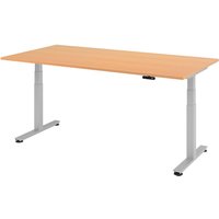 Hammerbacher Elektrisch höhenverstellbarer Schreibtisch 2-stufig, Memory-Schalter, T-Fuß, BxT 2.000 x 1.000 mm, Buche, silber von Hammerbacher
