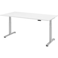 Hammerbacher Schreibtisch, T-Fuß, elektrisch höhenverstellbar 2-stufig, BxT 2.000 x 1.000 mm, weiß, silber von Hammerbacher