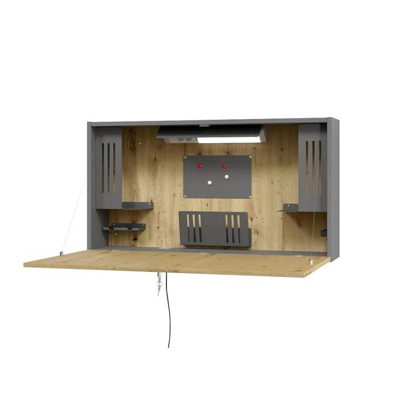 Hammerbacher WO 12 Wandschreibtisch rechteckig mit klappbarer Tischplatte und LED-Leuchte. von Hammerbacher