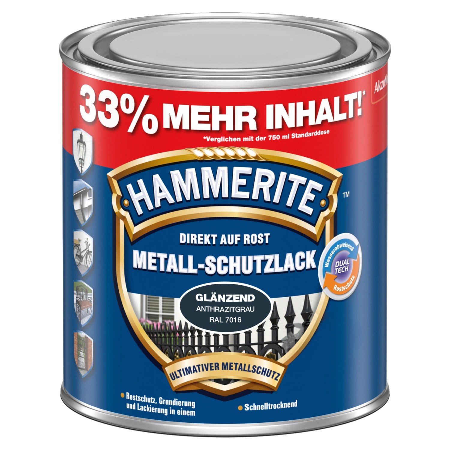 Hammerite Metall-Schutzlack Anthrazitgrau RAL 7016 glänzend 1 l von Hammerite