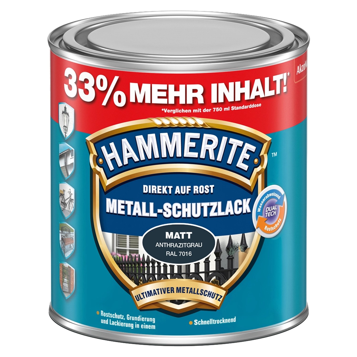 Hammerite Metall-Schutzlack Anthrazitgrau matt 1 l von Hammerite