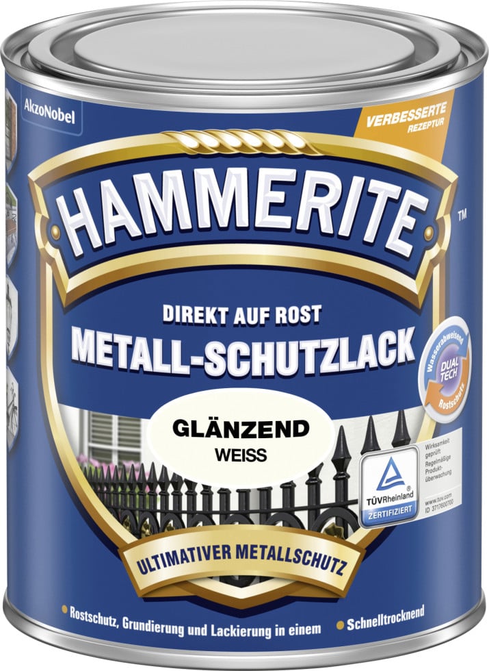 Hammerite Metall-Schutzlack Hammerschlag 750 ml weiß glänzend Hammerite Metall-Schutzlack Hammerschlag 750 ml weiß glänzend von Hammerite