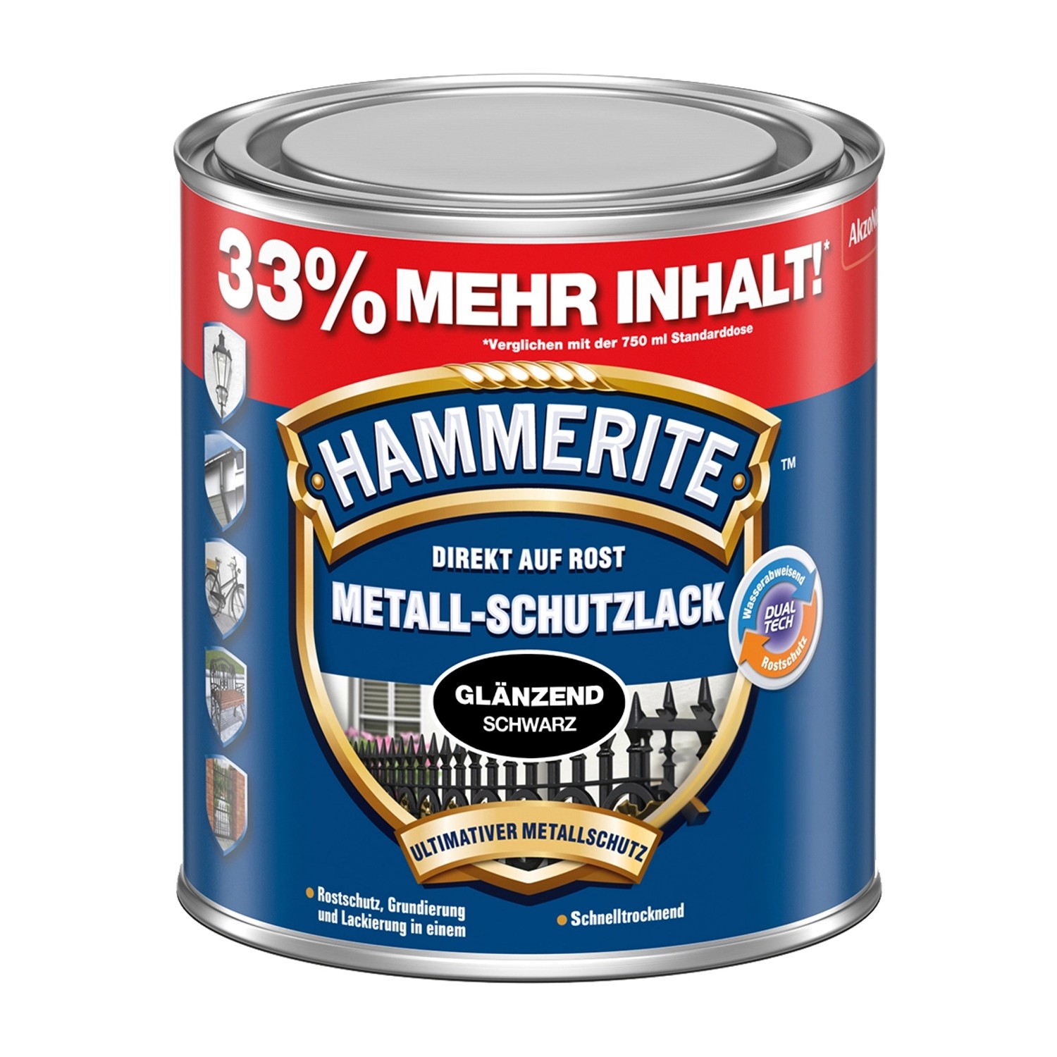 Hammerite Metall-Schutzlack Schwarz glänzend 1 l von Hammerite