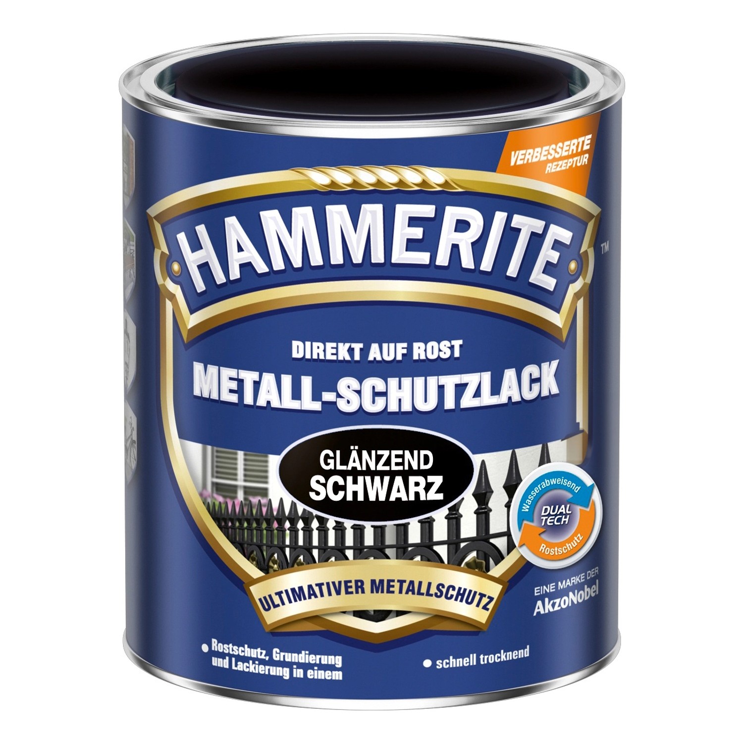 Hammerite Metall-Schutzlack Schwarz glänzend 250 ml von Hammerite
