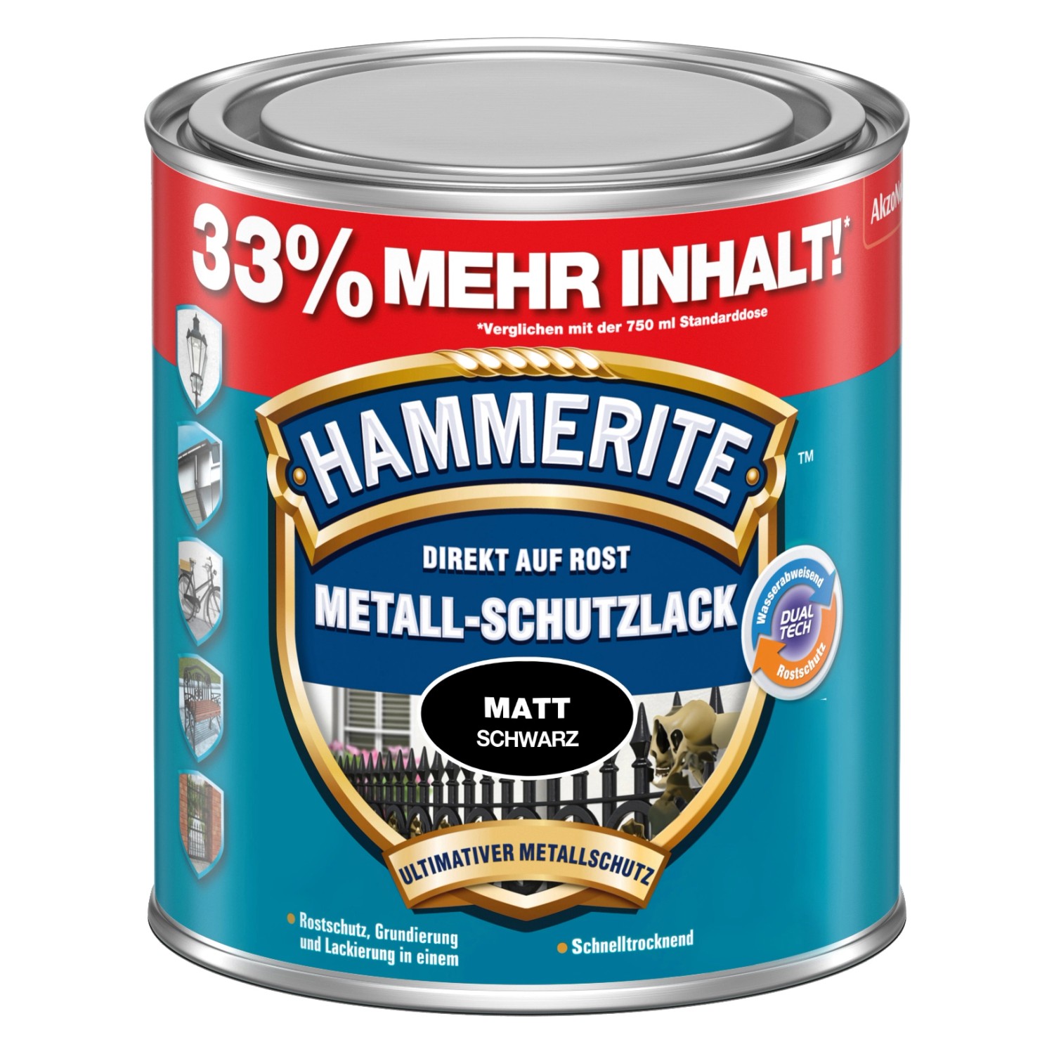 Hammerite Metall-Schutzlack Schwarz matt 1 l von Hammerite