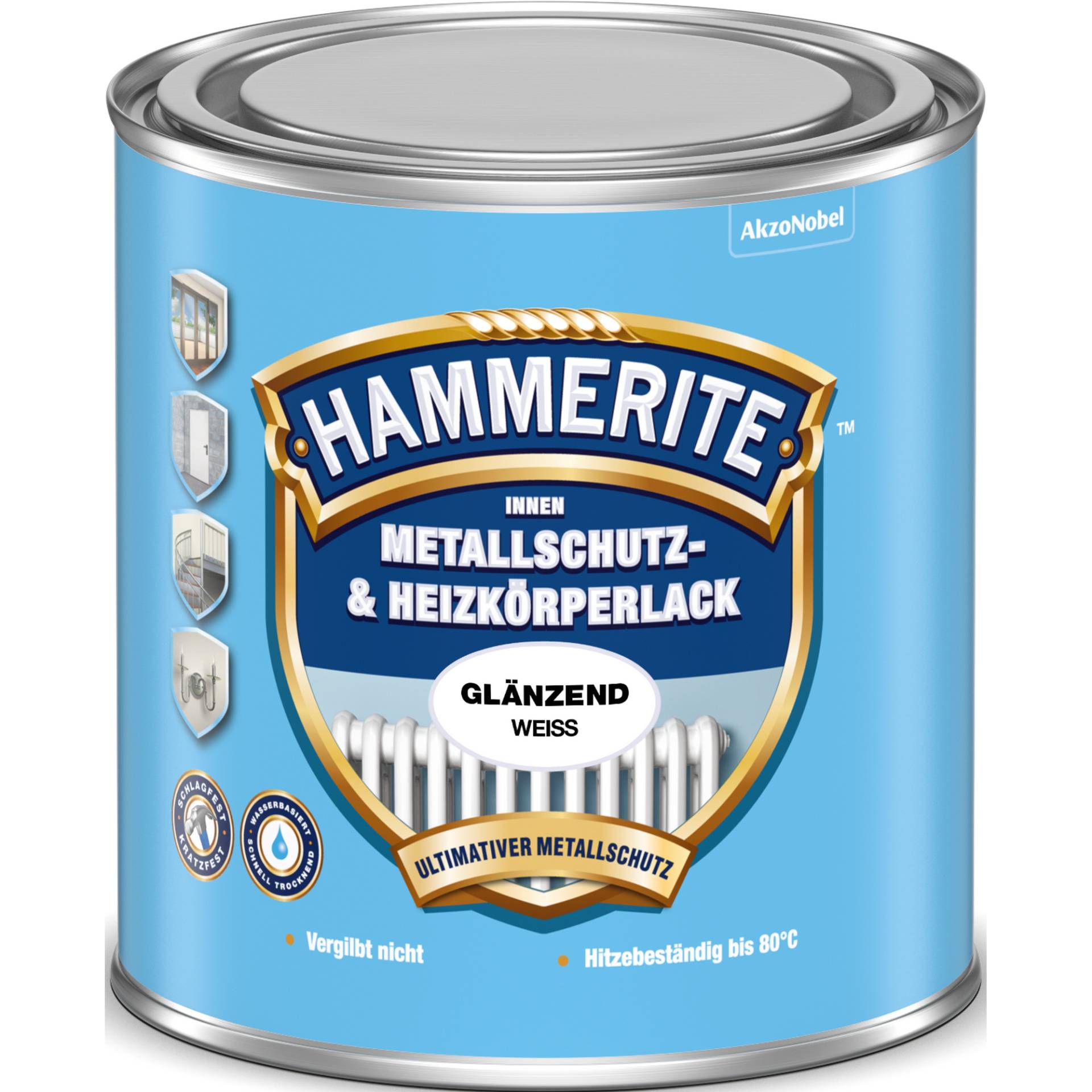 Hammerite Metallschutz- und Heizkörperlack reinweiß glänzend 500 ml von Hammerite