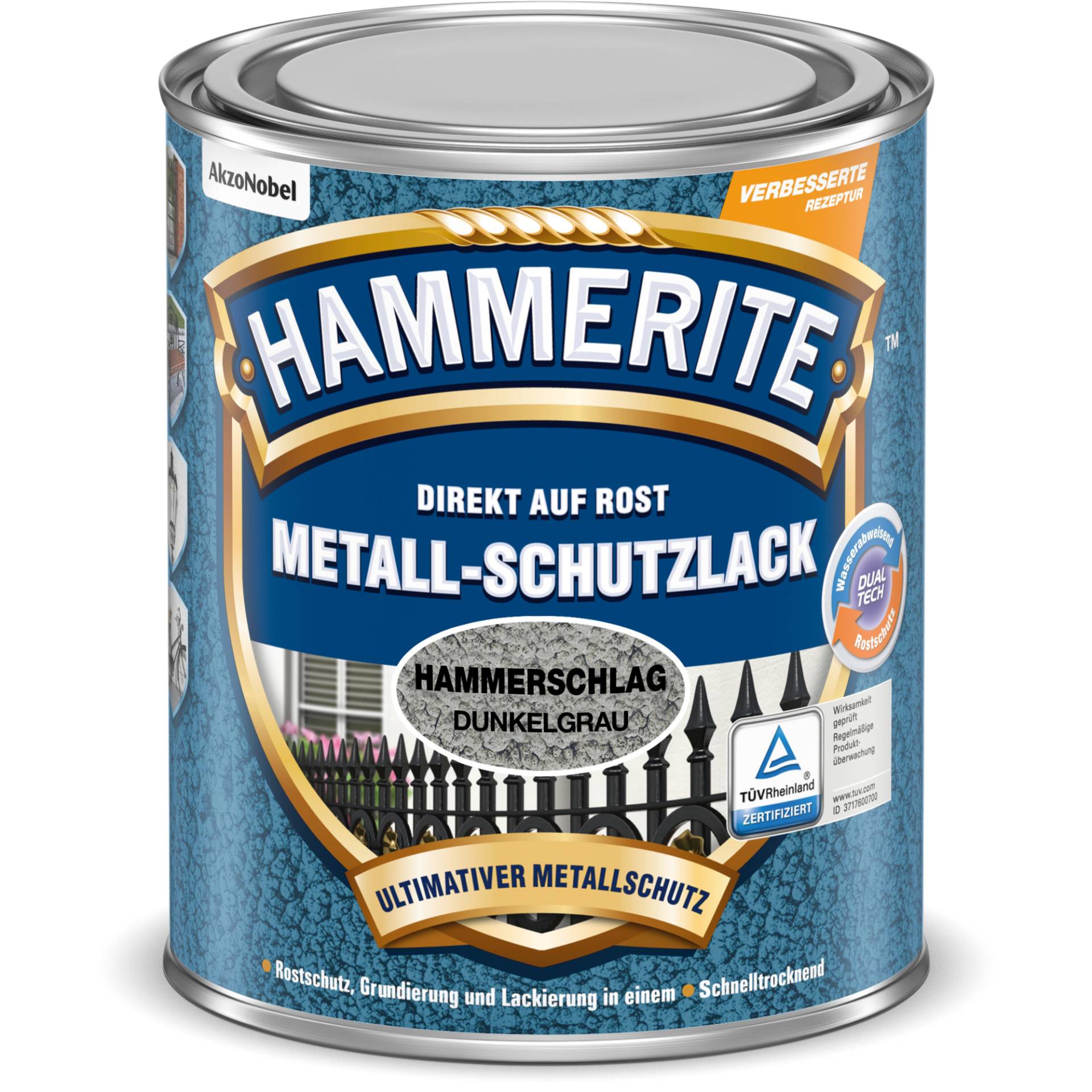 Hammerite Metallschutzlack Hammerschlag-Effekt dunkelgrau 750 ml von Hammerite