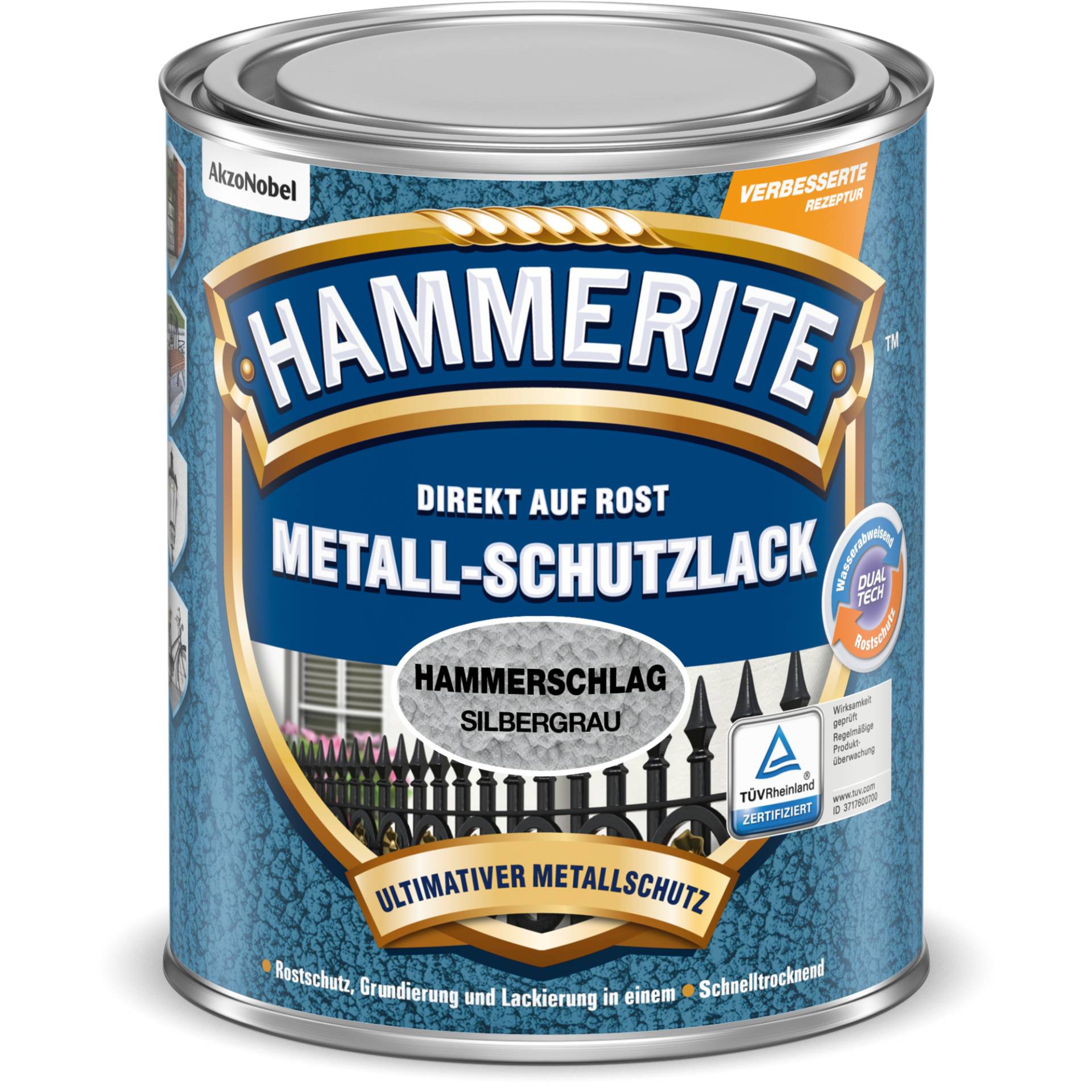 Hammerite Metallschutzlack Hammerschlag-Effekt silbergrau 250 ml von Hammerite