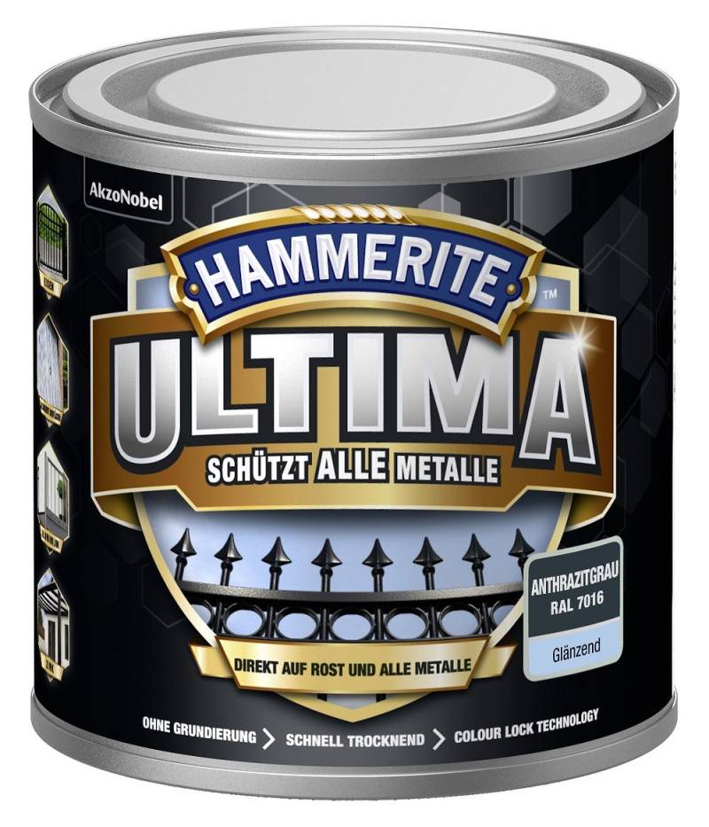 Hammerite Metallschutzlack ULTIMA glänzend anthrazitgrau RAL 7016 250 ml von Hammerite