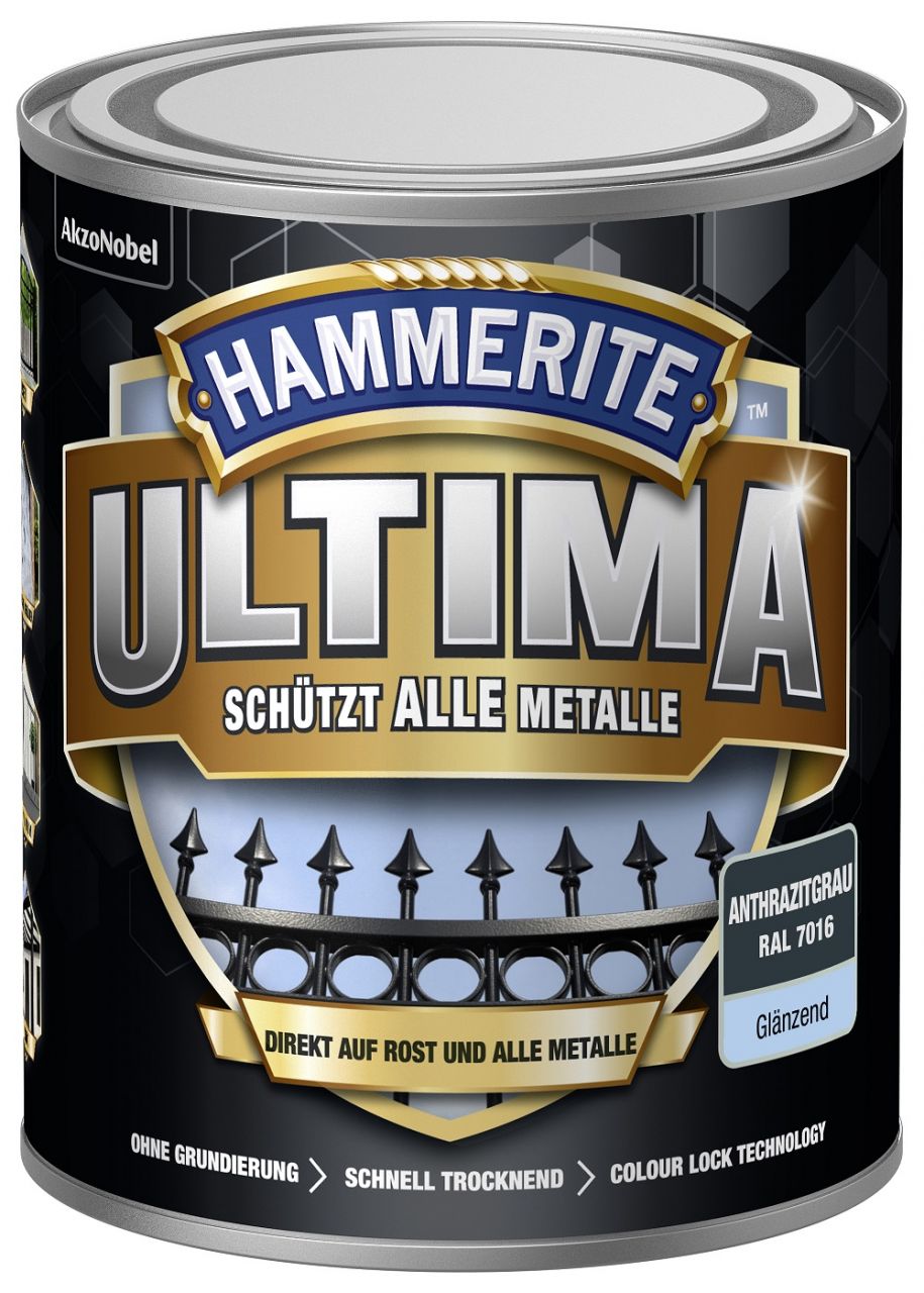 Hammerite Metallschutzlack ULTIMA glänzend anthrazitgrau RAL 7016 750 ml von Hammerite