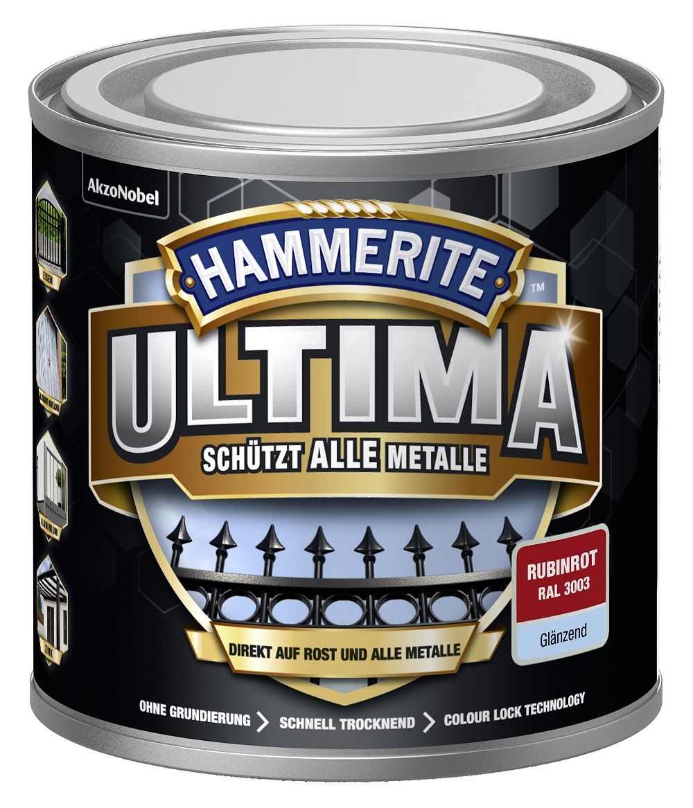 Hammerite Metallschutzlack ULTIMA glänzend rubinrot RAL 3003 250 ml von Hammerite