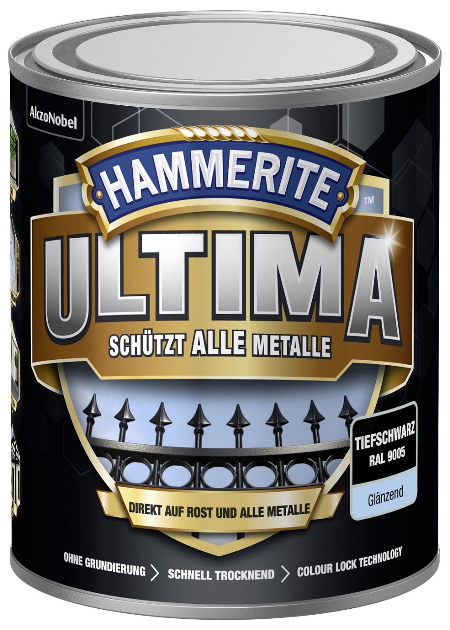 Hammerite Metallschutzlack ULTIMA glänzend tiefschwarz RAL 9005 750 ml von Hammerite