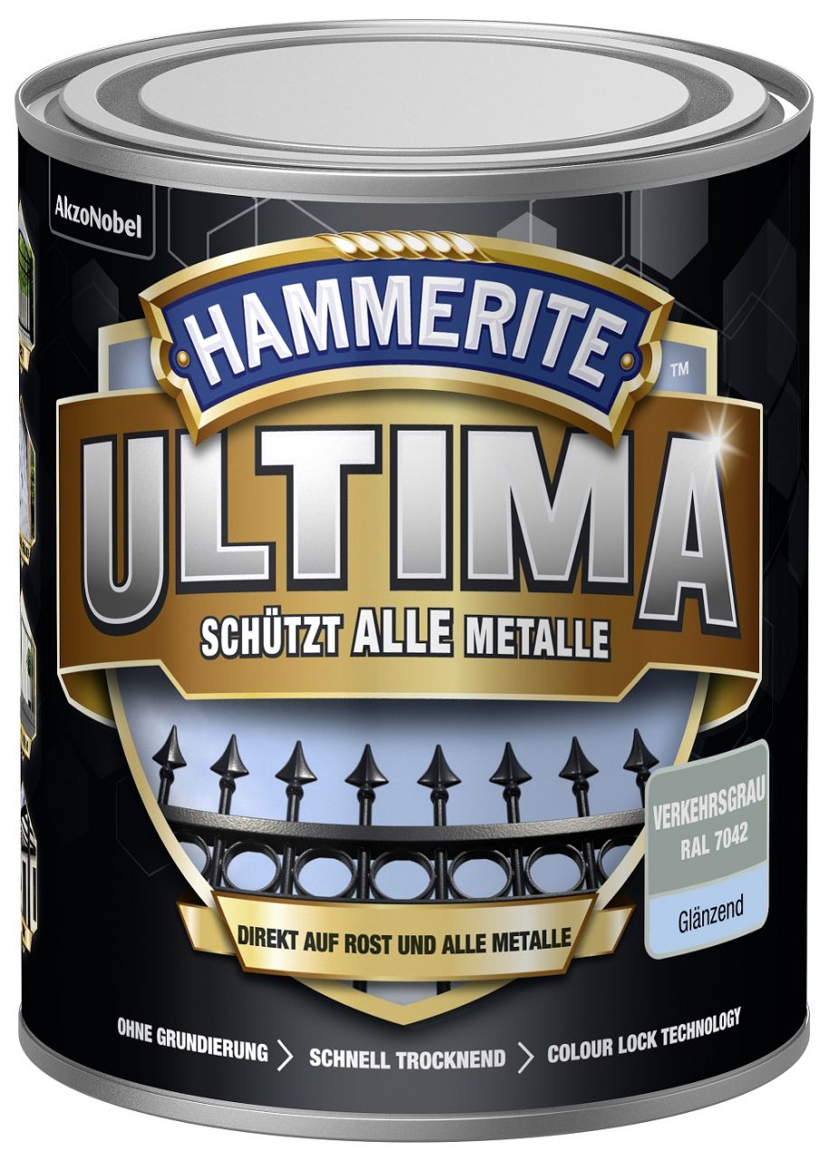 Hammerite Metallschutzlack ULTIMA glänzend verkehrsgrau RAL 7042 750 ml von Hammerite
