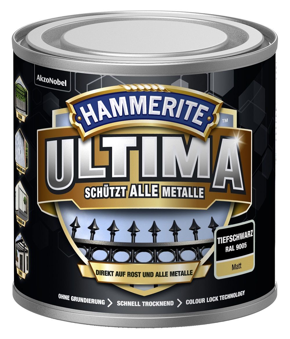 Hammerite Metallschutzlack ULTIMA matt tiefschwarz RAL 9005 250 ml von Hammerite