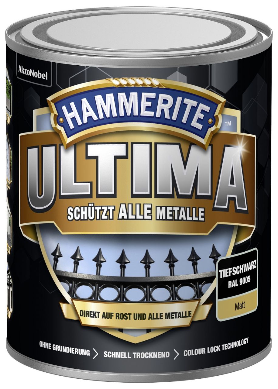 Hammerite Metallschutzlack ULTIMA matt tiefschwarz RAL 9005 750 ml von Hammerite