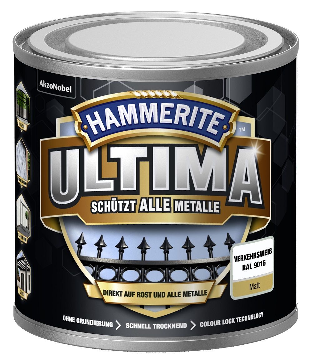 Hammerite Metallschutzlack ULTIMA matt verkehrsweiß RAL 9016 250 ml von Hammerite