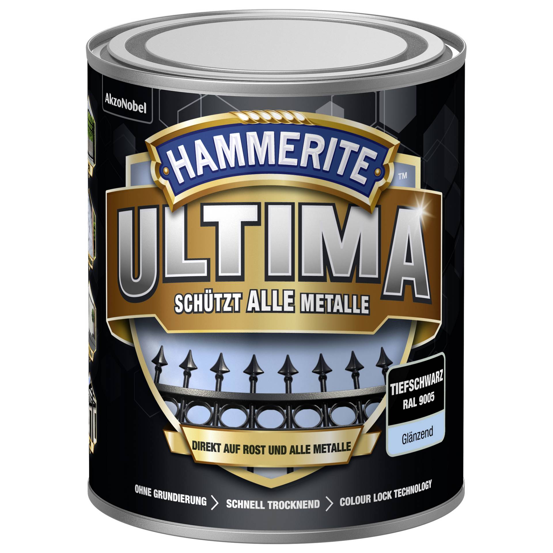 Hammerite Metallschutzlack 'RAL 9005' tiefschwarz glänzend 750 ml von Hammerite