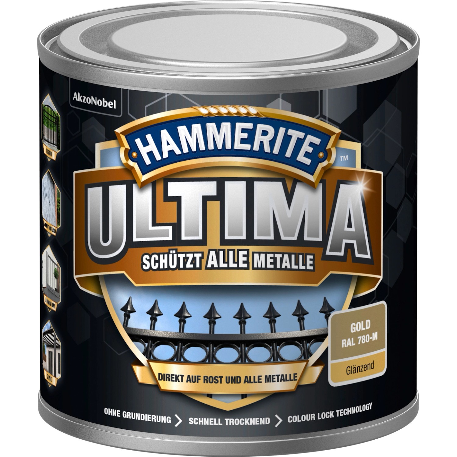 Hammerite Ultima Premium Metall-Schutzlack glänzend Gold 250 ml von Hammerite