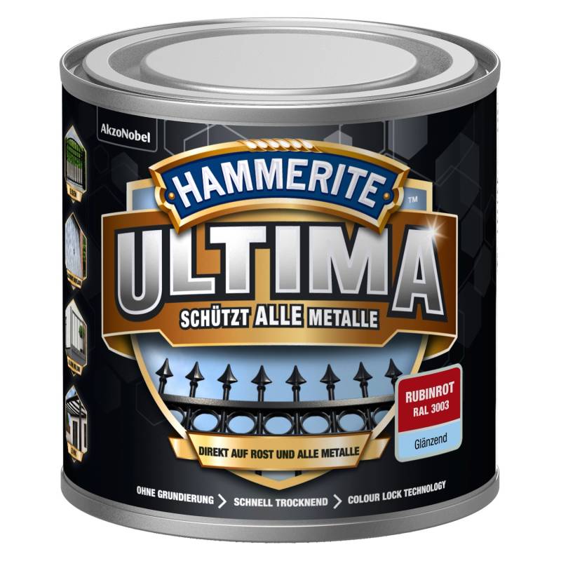 Hammerite Ultima Premium Metall-Schutzlack glänzend Rubinrot 250 ml von Hammerite