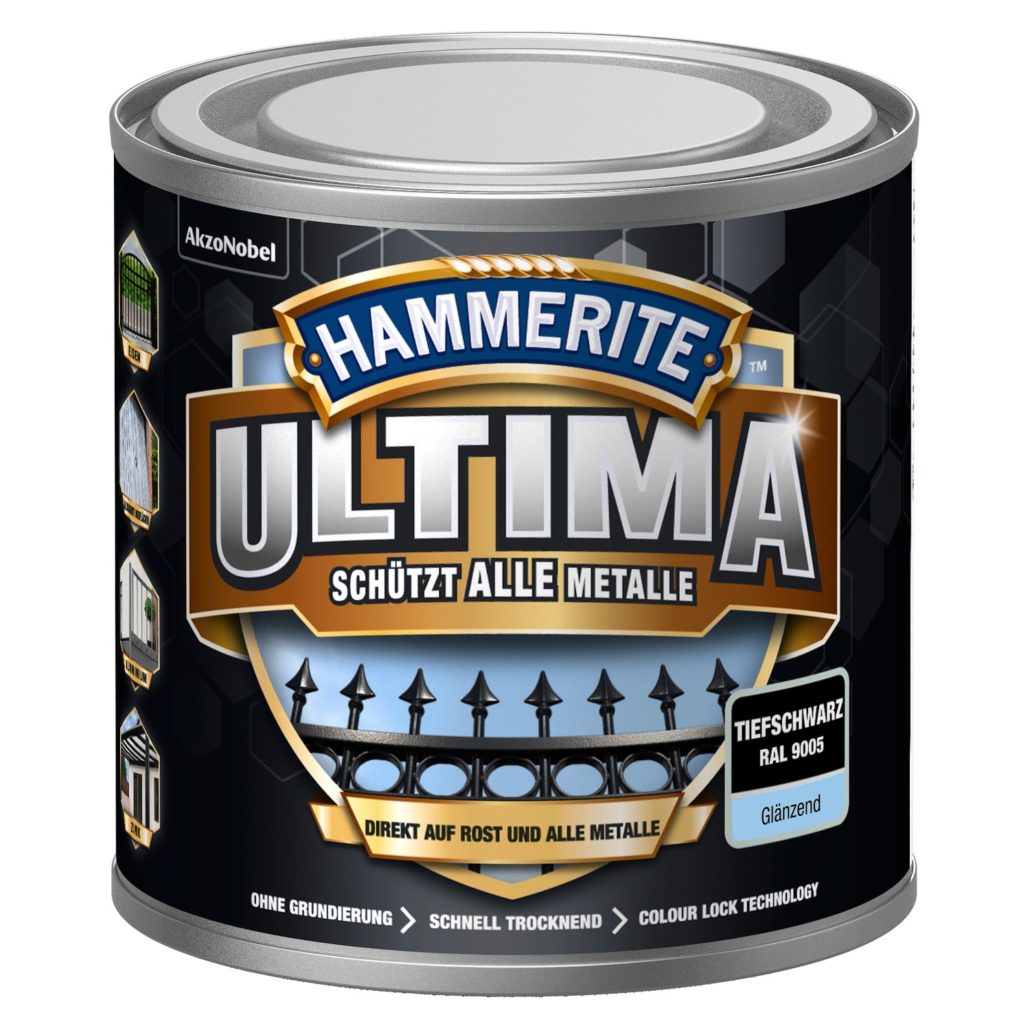 Hammerite Ultima Premium Metall-Schutzlack glänzend Tiefschwarz 250 ml von Hammerite