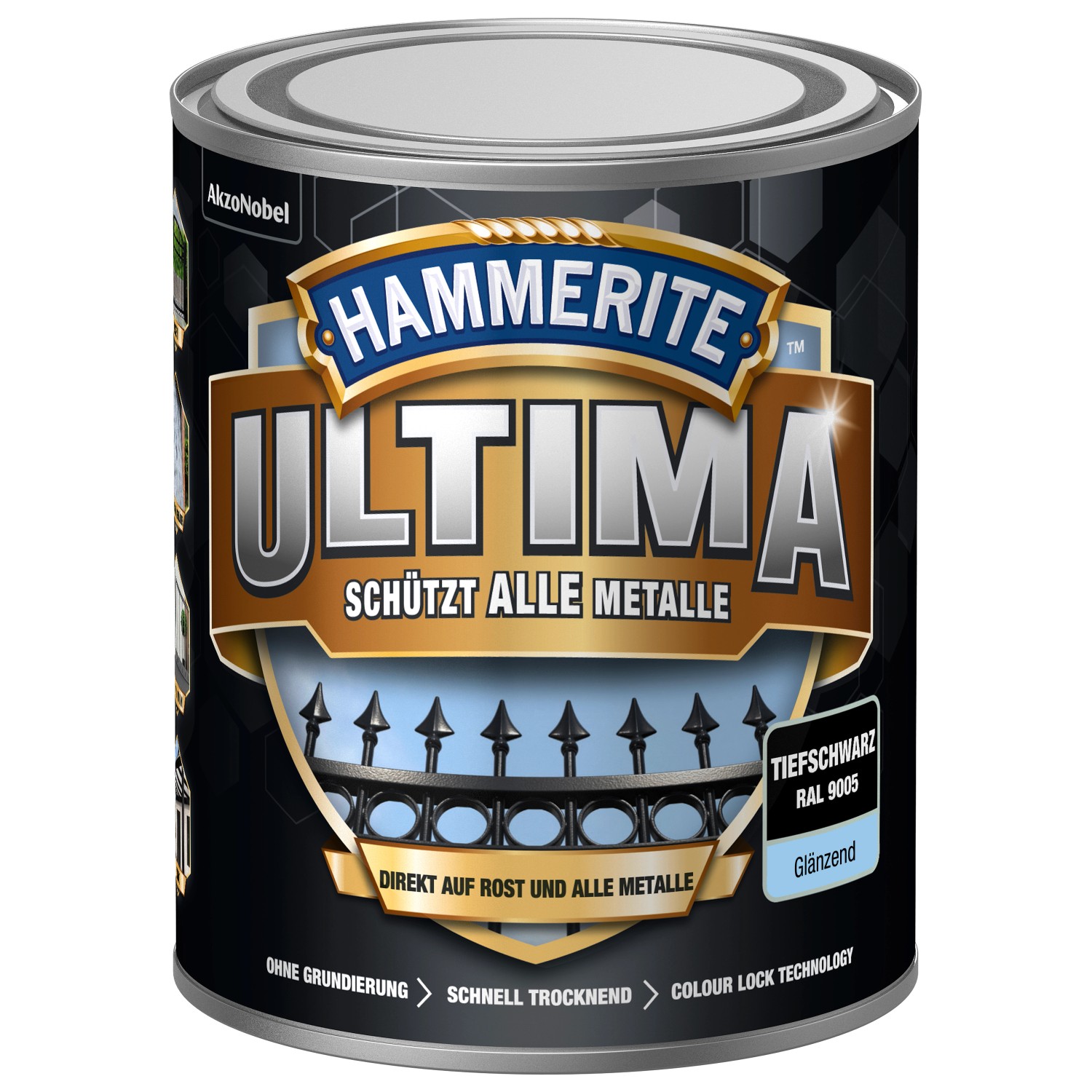 Hammerite Ultima Premium Metall-Schutzlack glänzend Tiefschwarz 750 ml von Hammerite