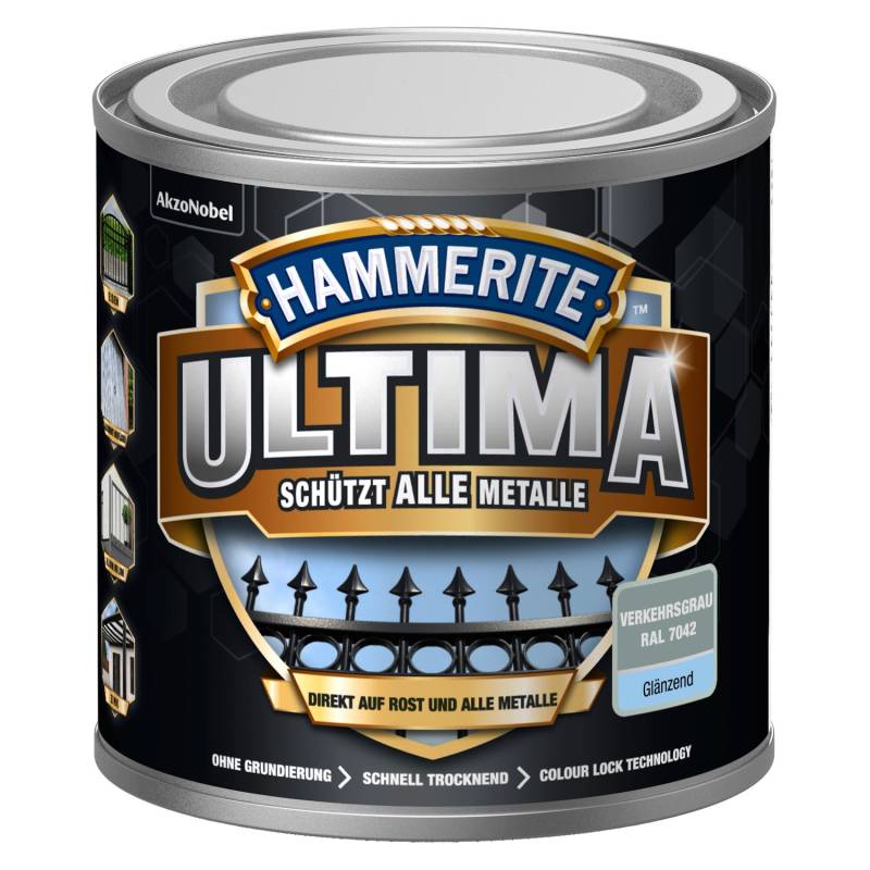 Hammerite Ultima Premium Metall-Schutzlack glänzend Verkehrsgrau 250 ml von Hammerite