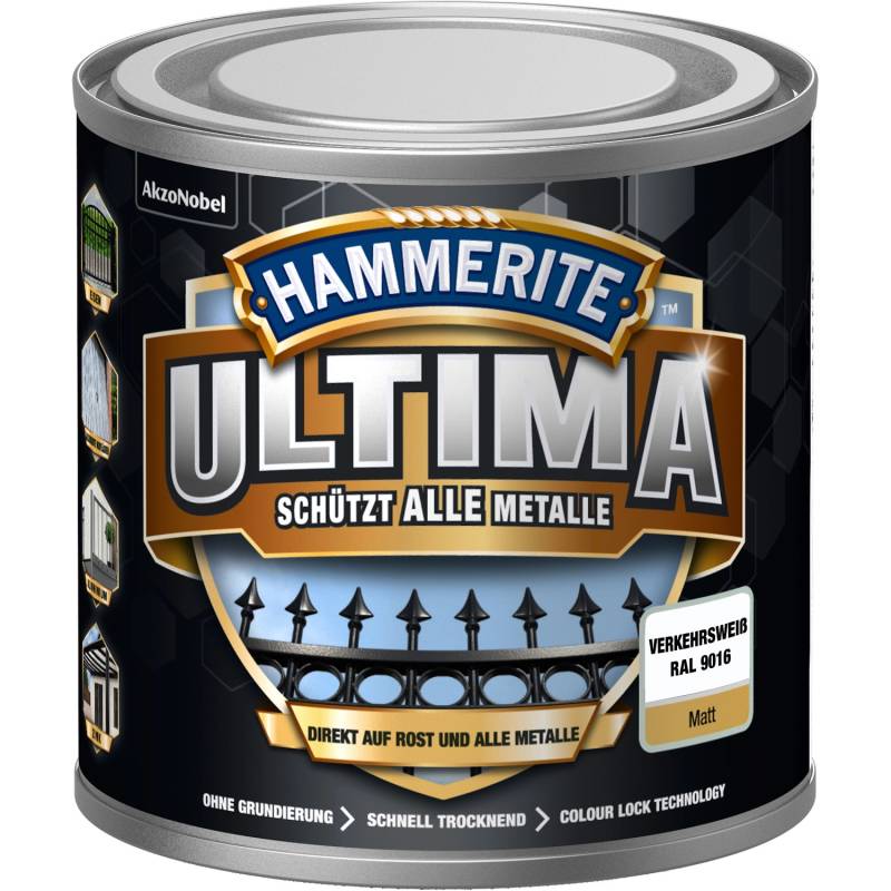 Hammerite Ultima Premium Metall-Schutzlack matt Verkehrsweiß 250 ml von Hammerite